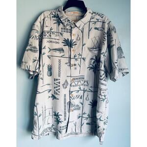 Quiksilver Waterman Collection Short Sleeve Button Down Fish Top Men's XL